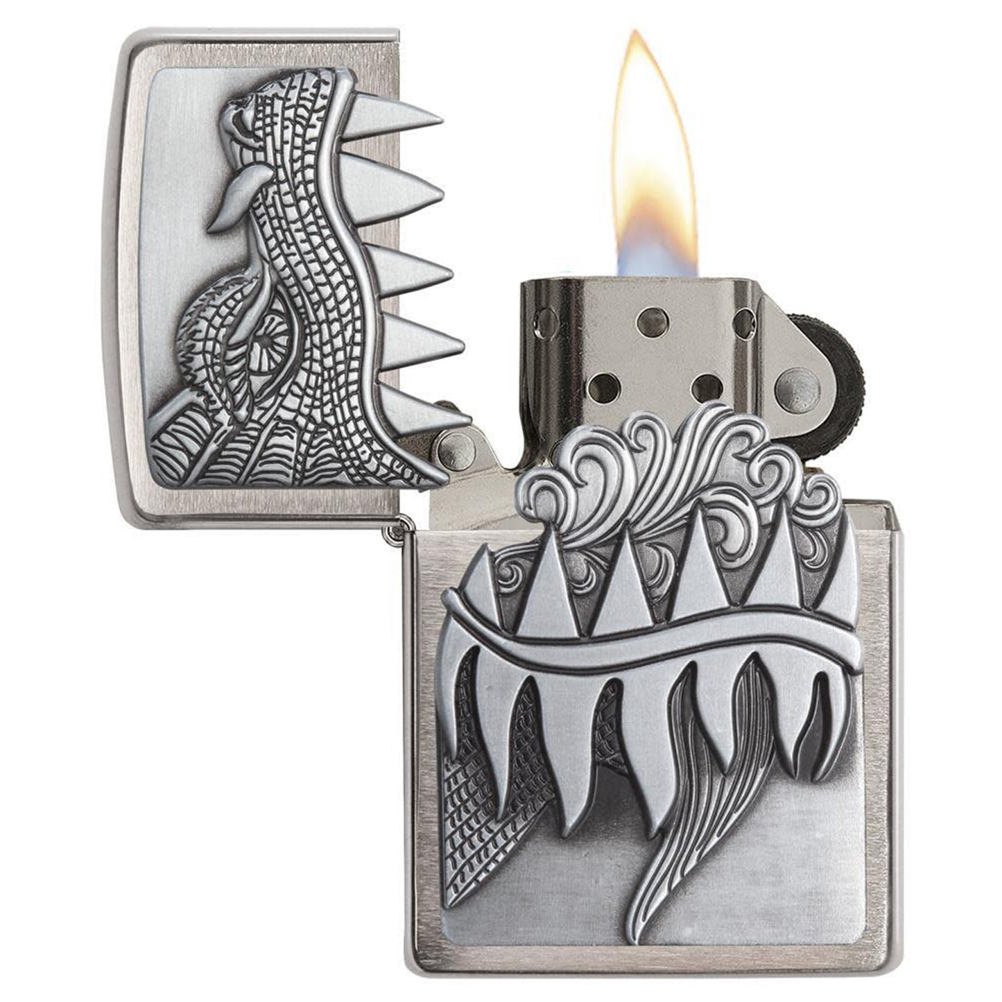 Zippo 拉絲鍍鉻噴火龍防風打火機 #16