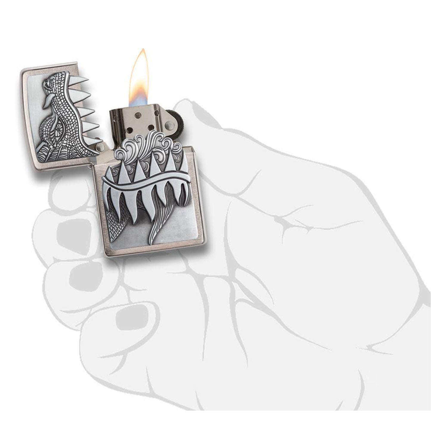 Zippo 拉絲鍍鉻噴火龍防風打火機 #16