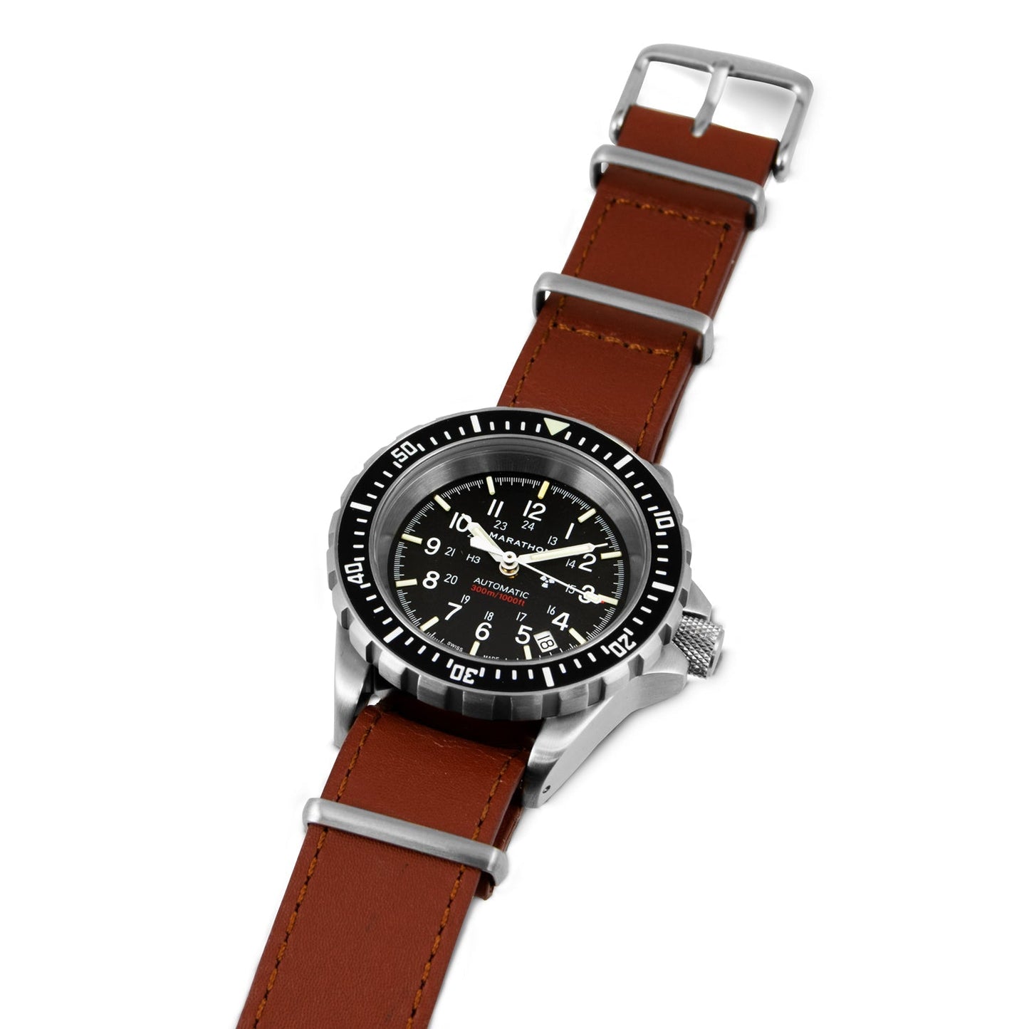 Marathon Leather NATO Watch Band/Strap with Stainless Steel Square Buckle