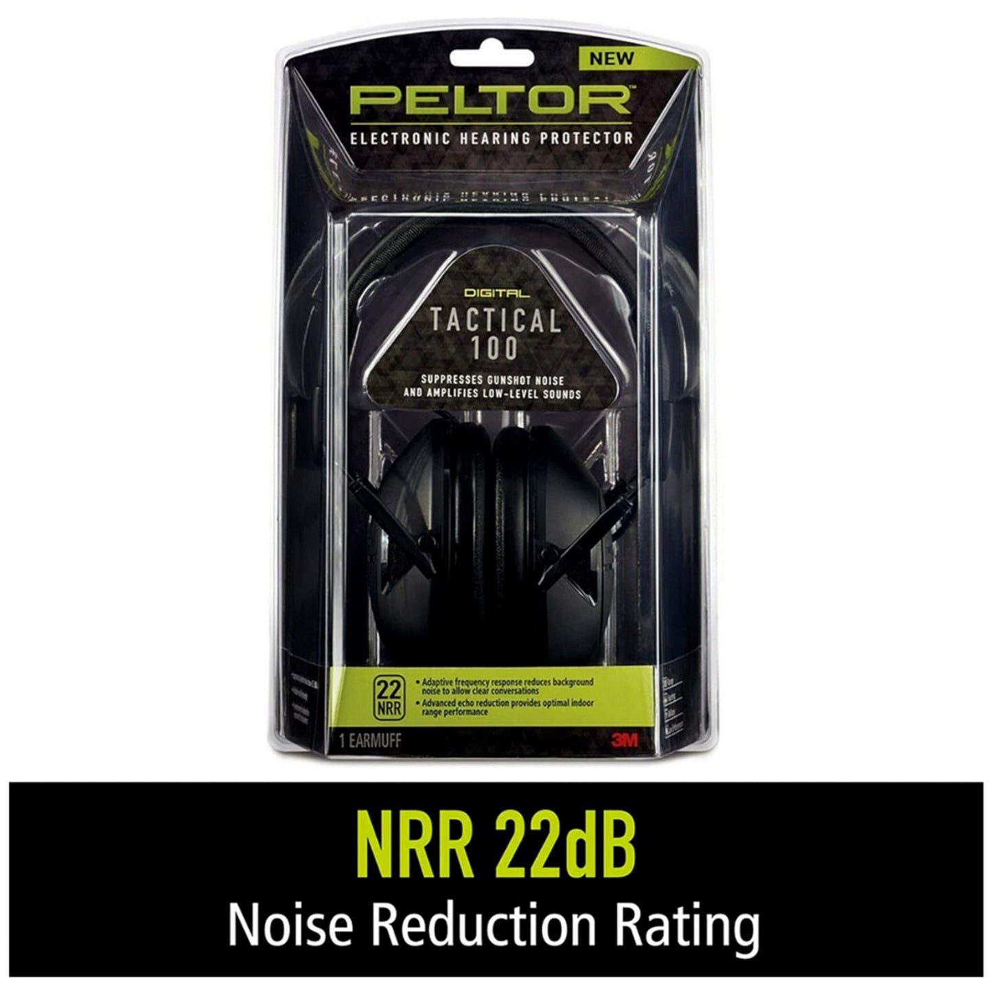 3M Peltor Sport Tactical 100 Electronic Hearing Protector — NRR 22 dB Shooting Earmuffs