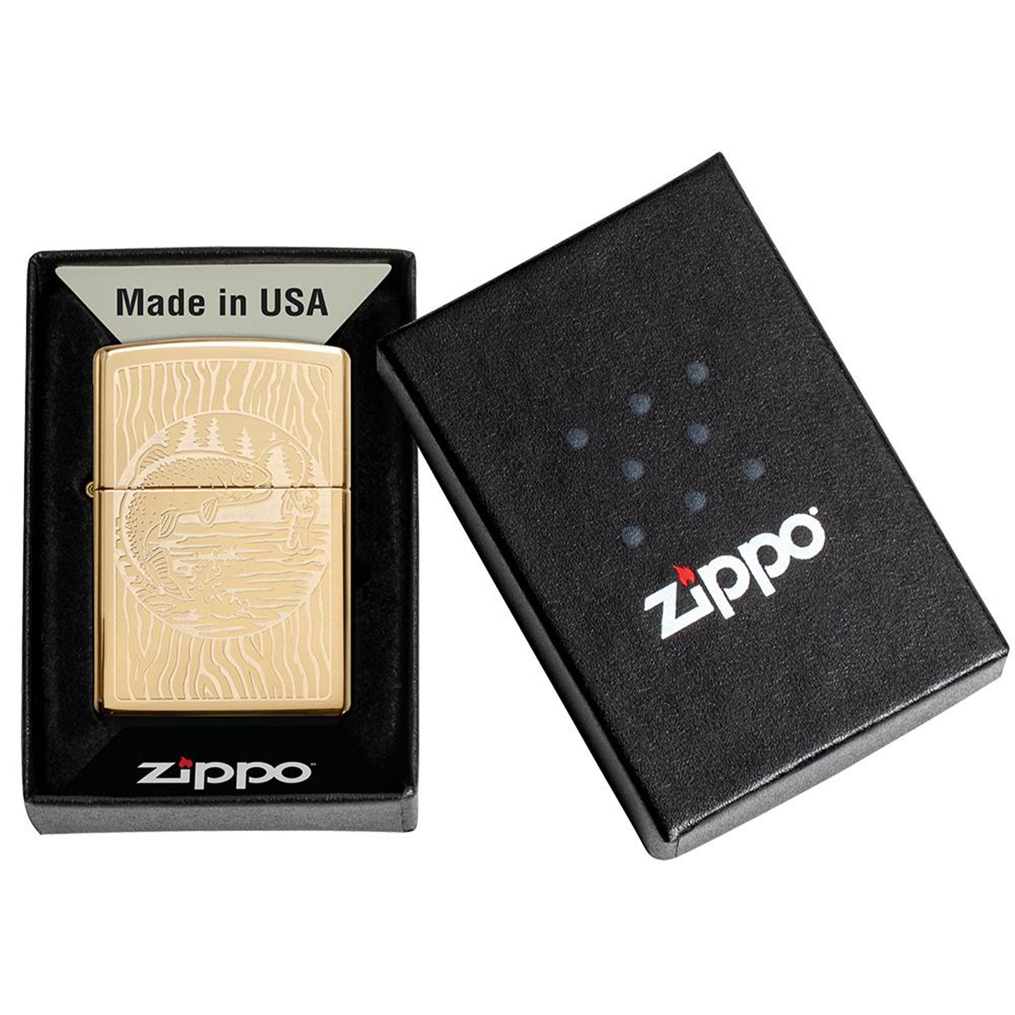 Zippo 高亮銅質打火機 - 釣魚設計 #64