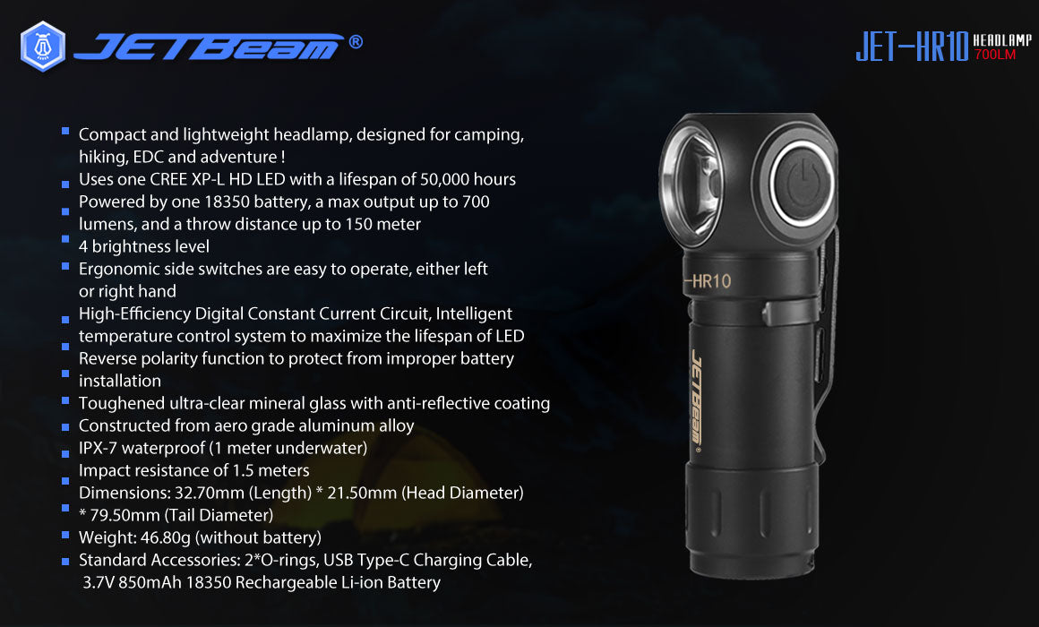 JETBEAM HR10 700Lm Rechargeable Headlamp