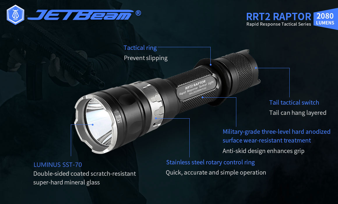 JETBEAM RRT2 RAPTOR 2080Lm Rechargeable Flashlight