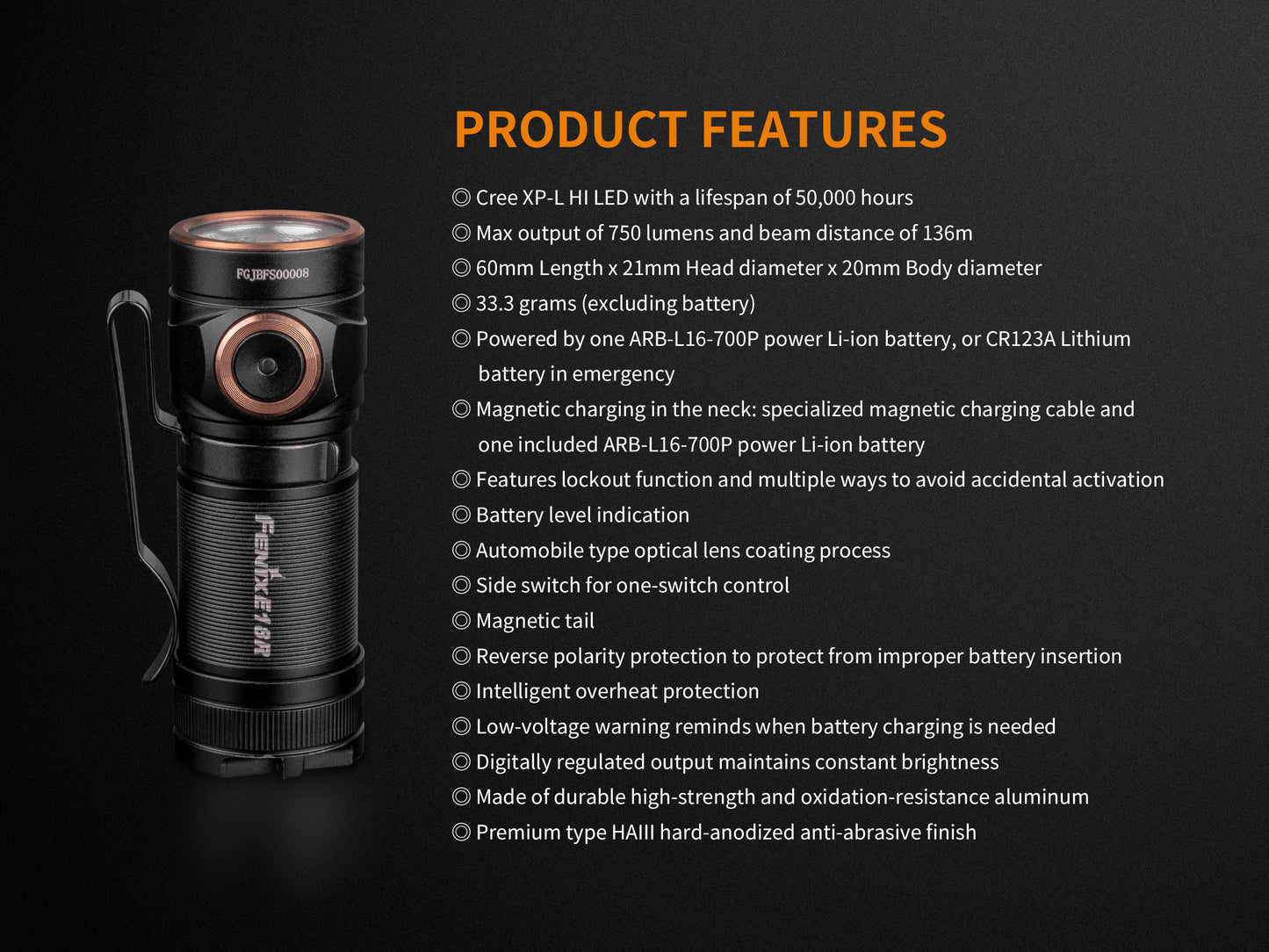 Fenix E18R Portable Rechargeable Flashlight