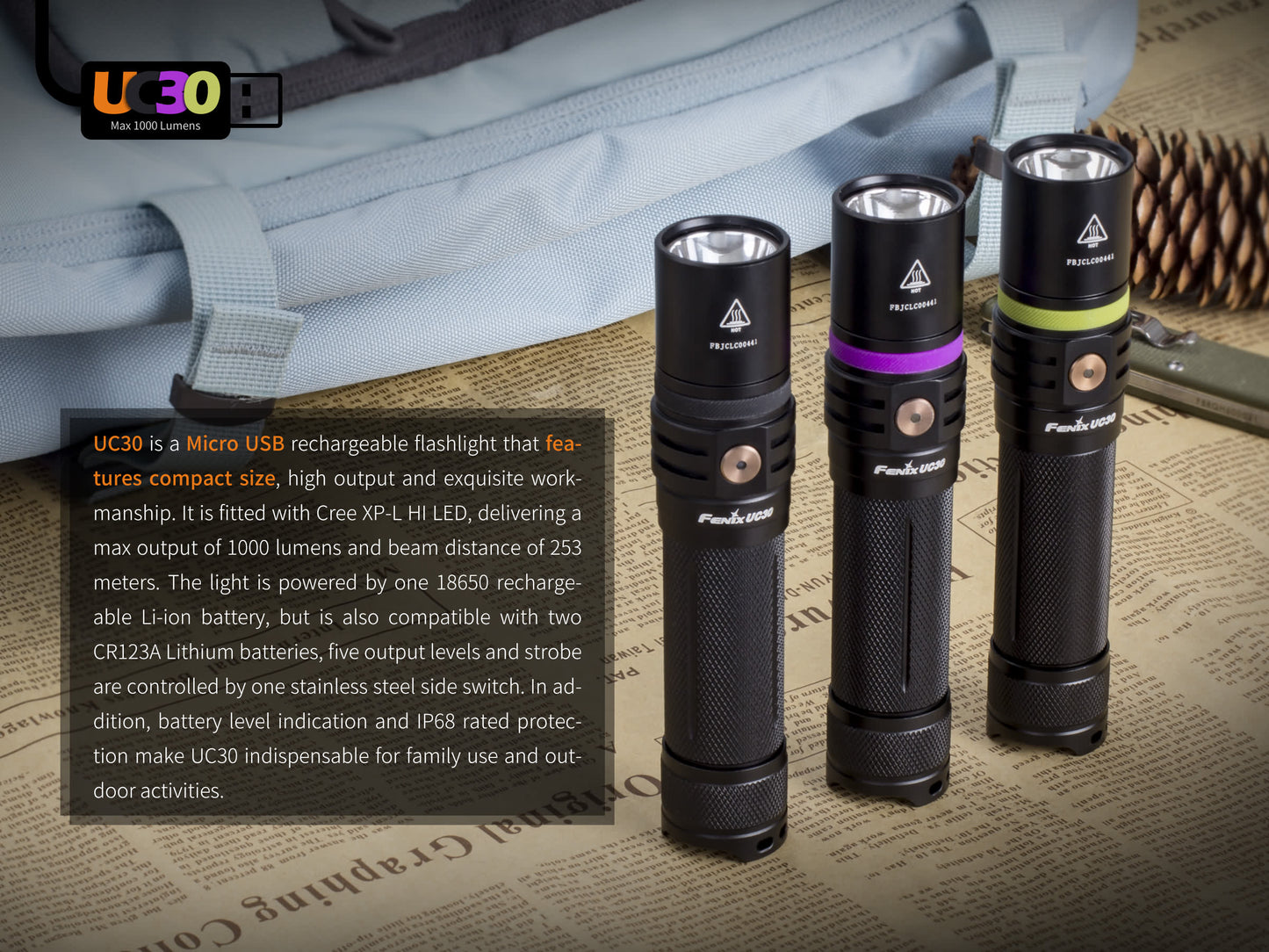 FENIX UC30 USB RECHARGEABLE FLASHLIGHT