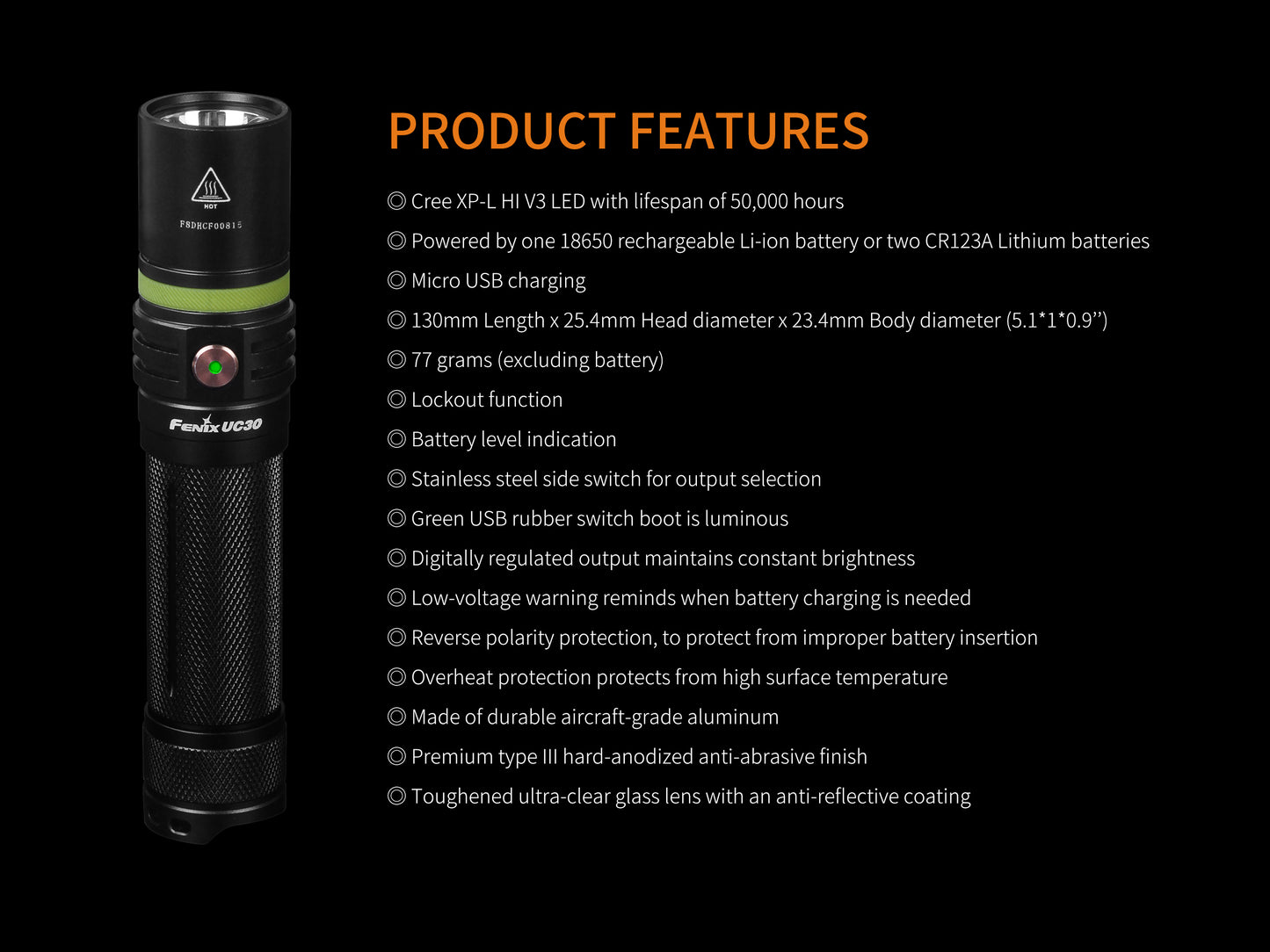 FENIX UC30 USB RECHARGEABLE FLASHLIGHT