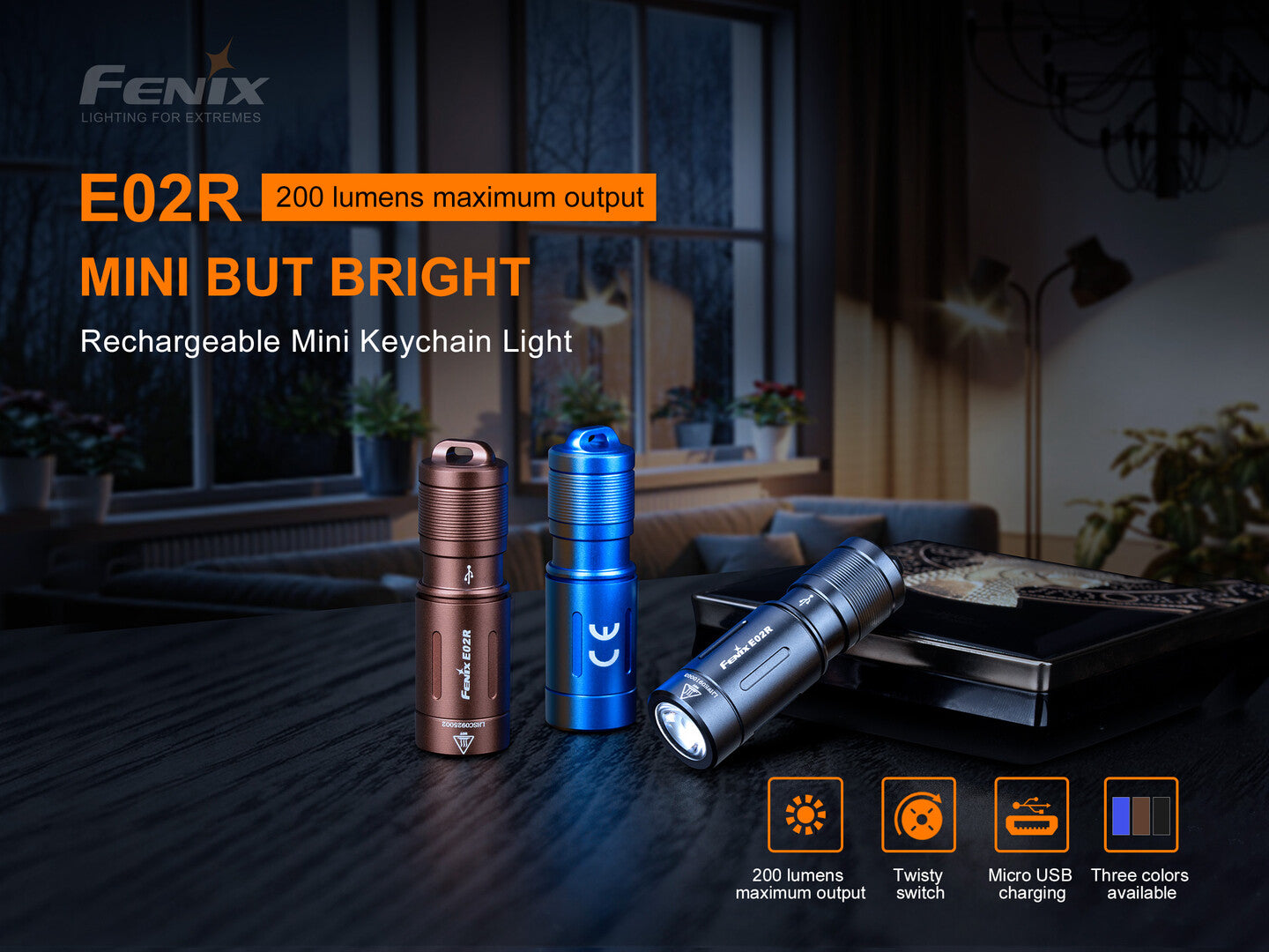 Fenix E02R:超亮度 USB 可充電式鑰匙扣手電筒