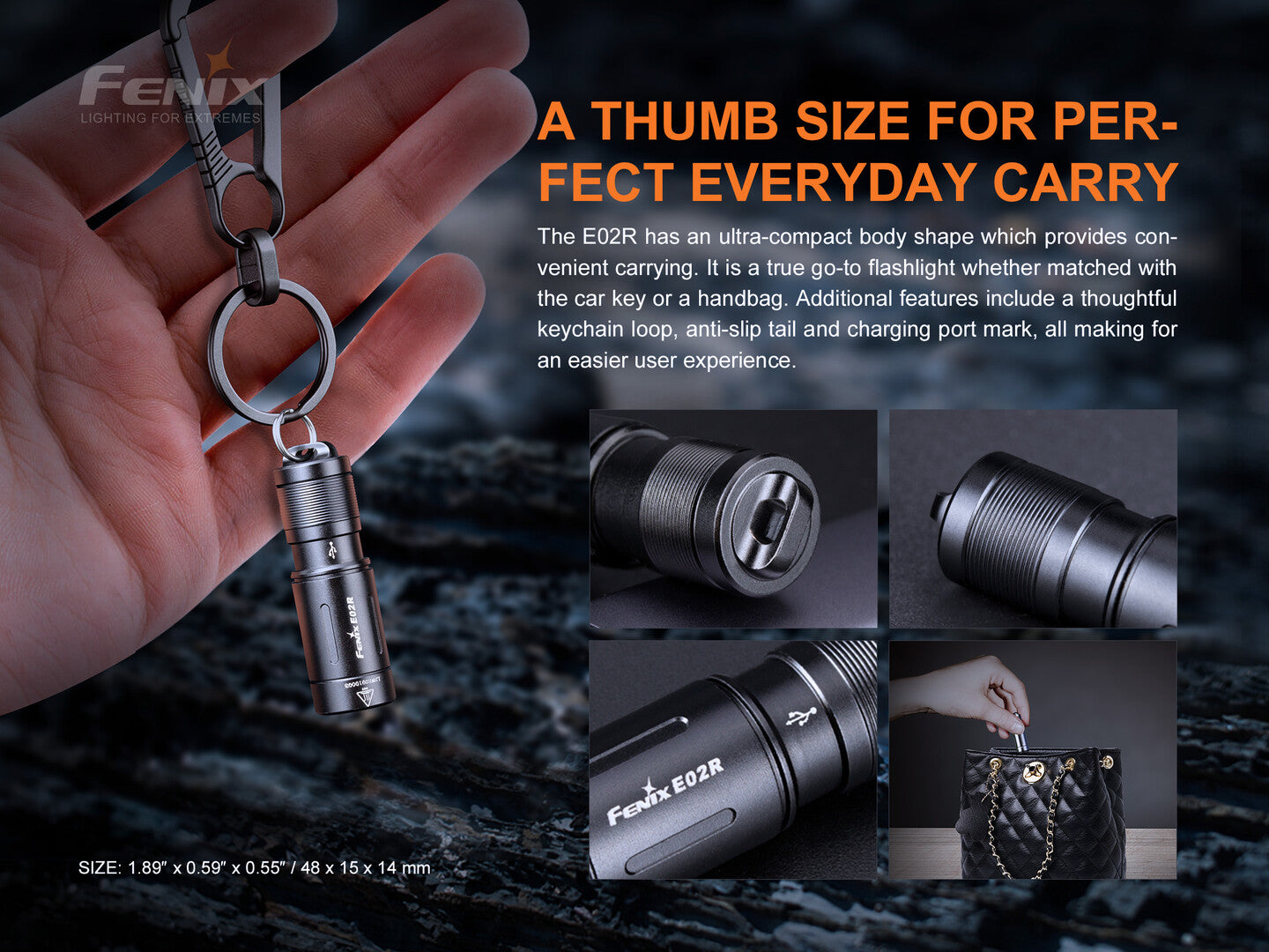 Fenix E02R:超亮度 USB 可充電式鑰匙扣手電筒