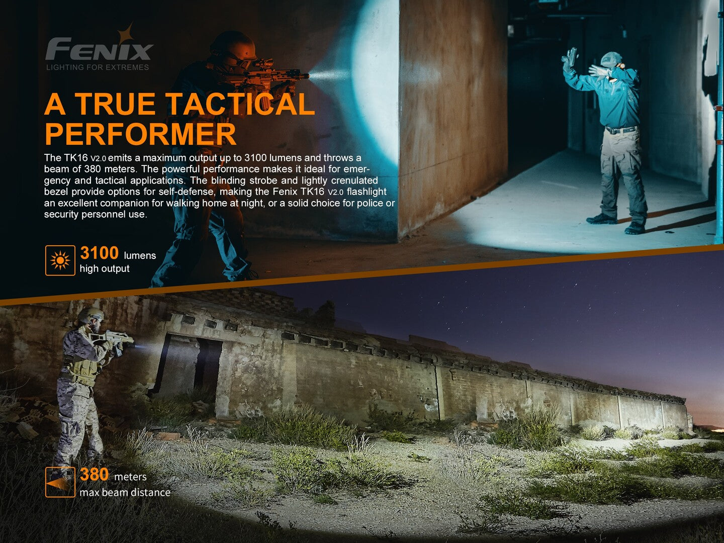 FENIX TK16 V2.0 DUAL TAIL SWITCH TACTICAL FLASHLIGHT