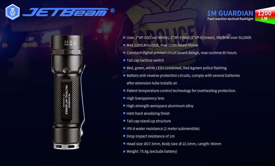 JETBeam 1M Guardian Fast Reaction Tactical Flashlight