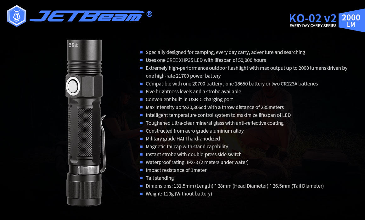JETBeam KO-02 EDC High Brightness Flashlight