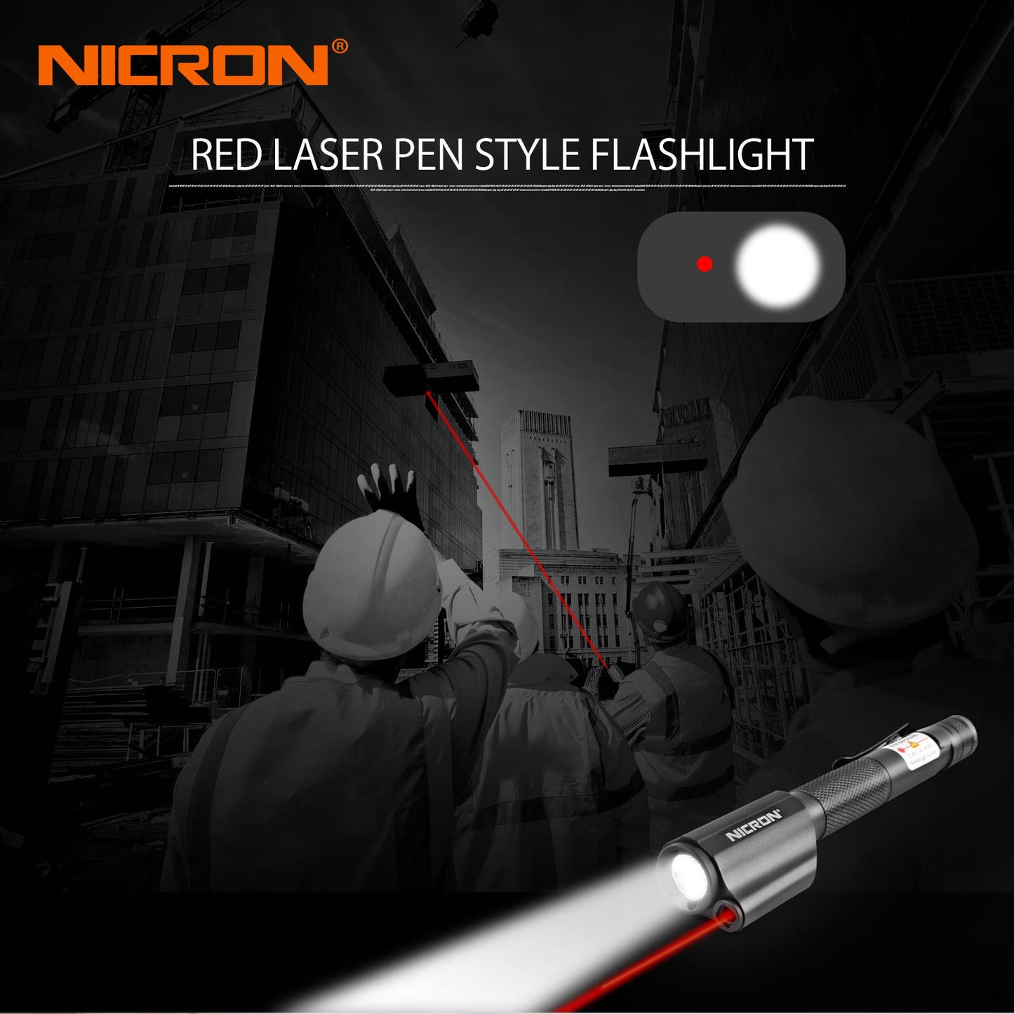NICRON B24 Mini Pen Style Flashlight With Red Laser