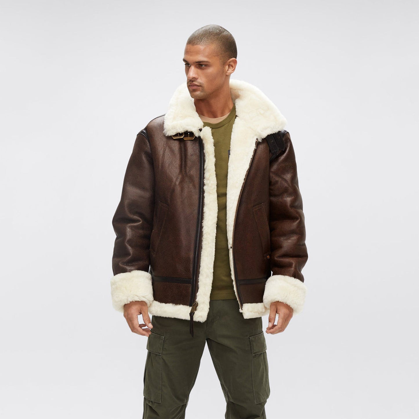 Alpha B-3 Sherpa Leather Bomber Jacket