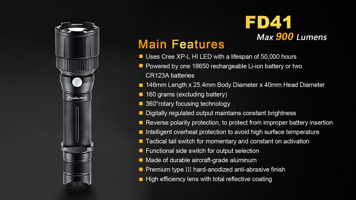 FENIX FD41 360° ROTARY FOCUSING TACTICAL FLASHLIGHT