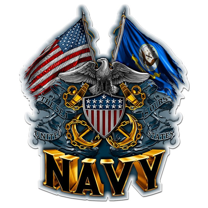 DOUBLE FLAG EAGLE NAVY SHIELD, Reflective Decals