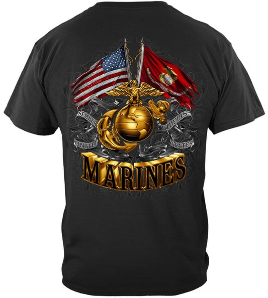 USMC Double Flag T-shirt, Gold Globe