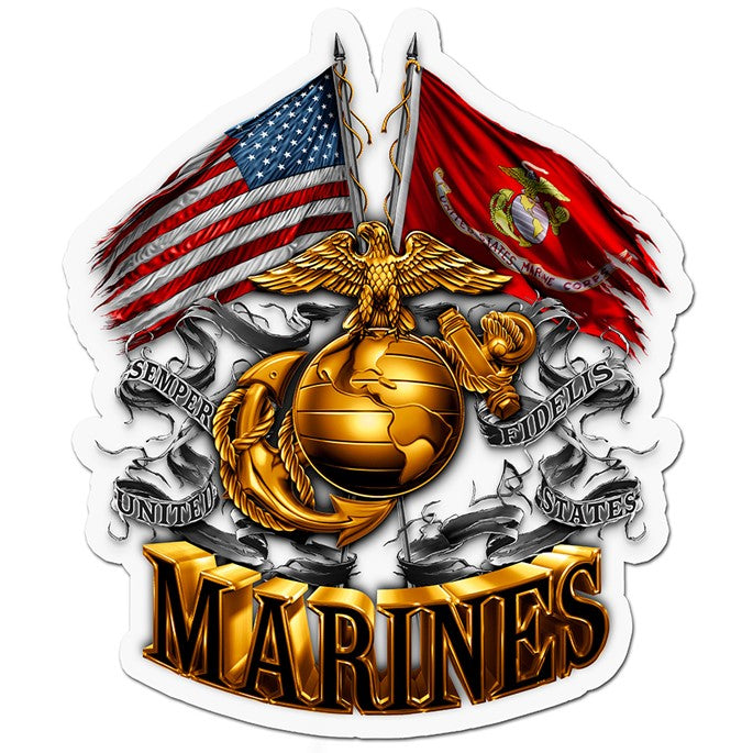 DOUBLE FLAG GOLD GLOBE MARINE CORPS, Reflective Decals