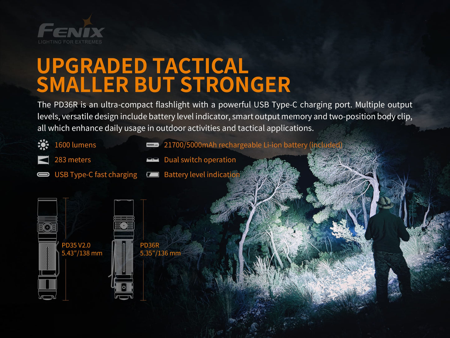 Fenix PD36R USB TYPE-C RECHARGEABLE TACTICAL FLASHLIGHT