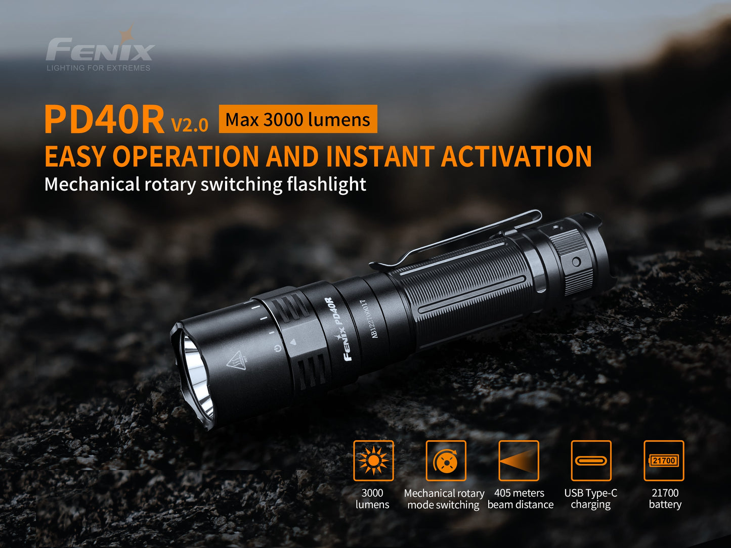 Fenix PD40R V2.0 MECHANICAL ROTARY SWITCHING FLASHLIGHT