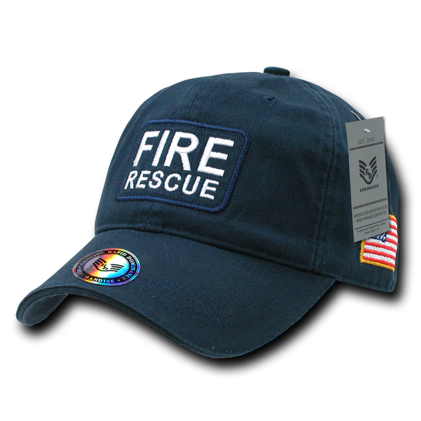 Trade Winds Black Fire Rescue Baseball Cap With USA Flag Side Patch - Adjustable