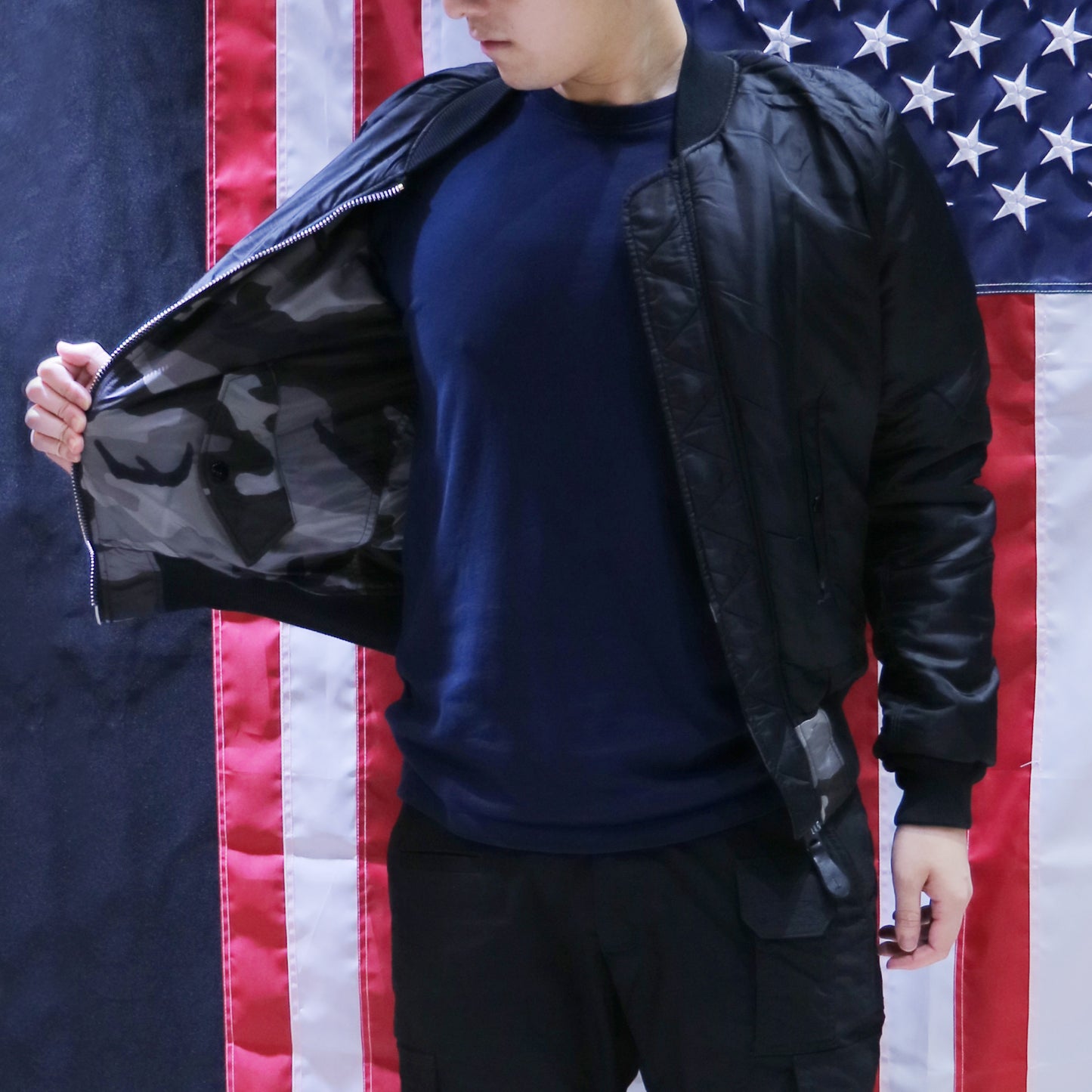 ALPHA MA-1 FLIGHT JACKET SLIM FIT (TONAL BLACK CAMO)