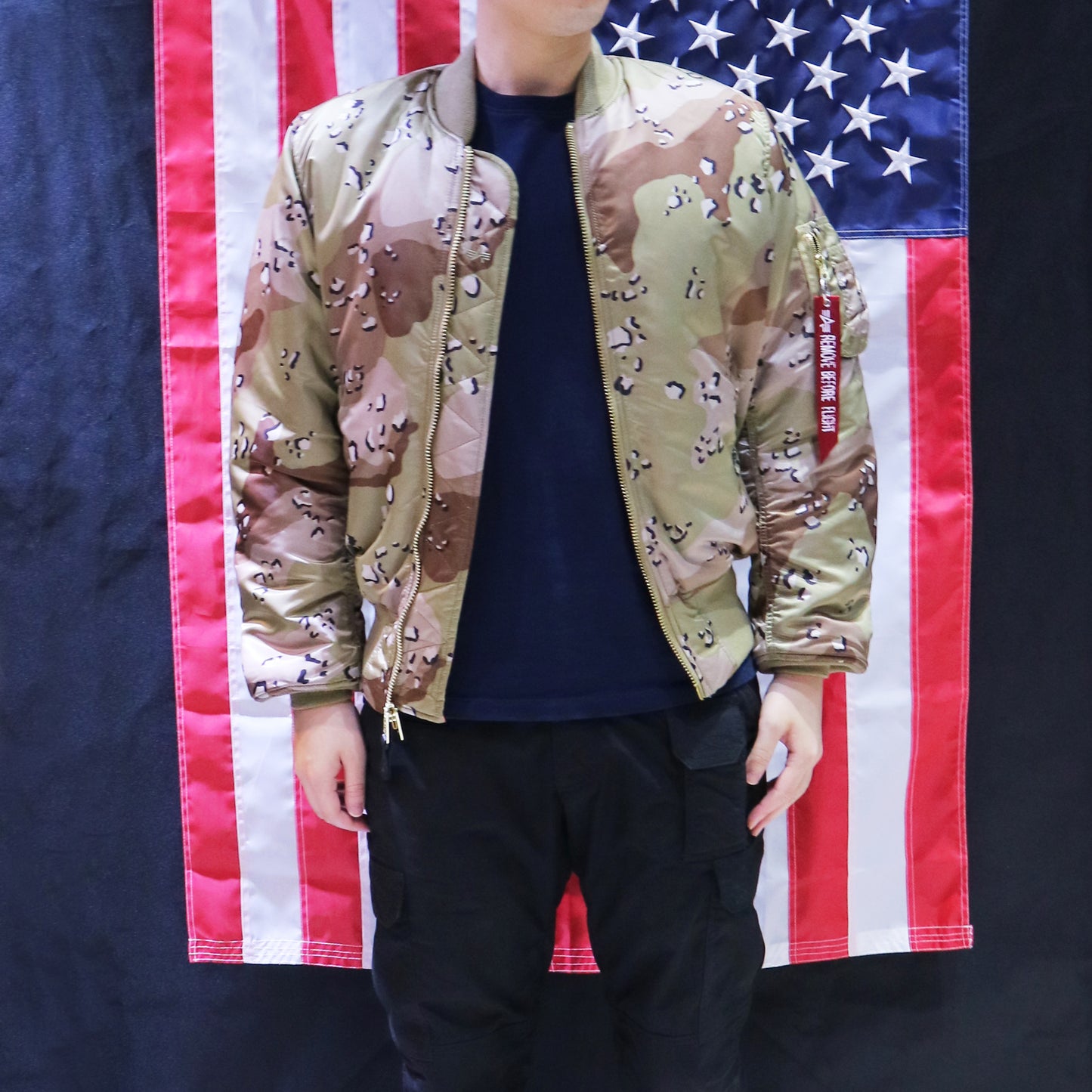 ALPHA MA-1 BLOOD CHIT FLIGHT JACKET (CHOCOLATE CHIP CAMO)