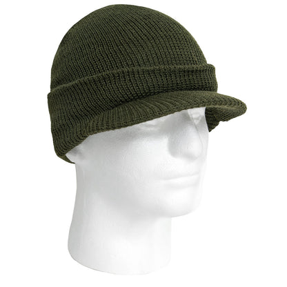 Rothco G.I. Wool Watch Cap with Brim (US-Made) — 100% Wool, Rib-Knit