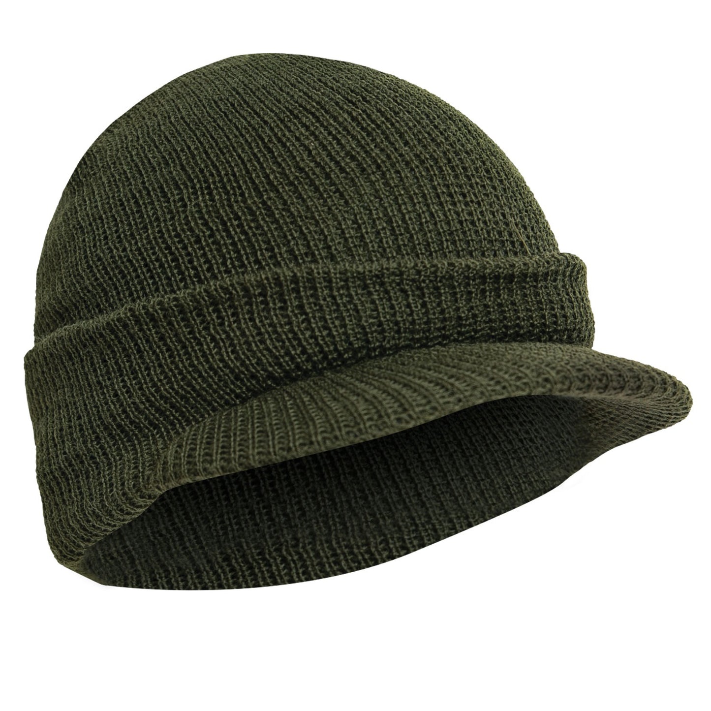Rothco G.I. Wool Watch Cap with Brim (US-Made) — 100% Wool, Rib-Knit