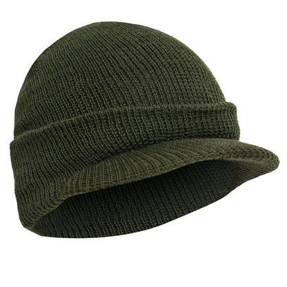 Rothco G.I. Wool Watch Cap with Brim (US-Made) — 100% Wool, Rib-Knit