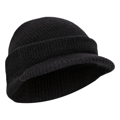 Rothco G.I. Wool Watch Cap with Brim (US-Made) — 100% Wool, Rib-Knit