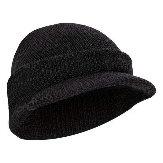 Rothco G.I. Wool Watch Cap with Brim (US-Made) — 100% Wool, Rib-Knit