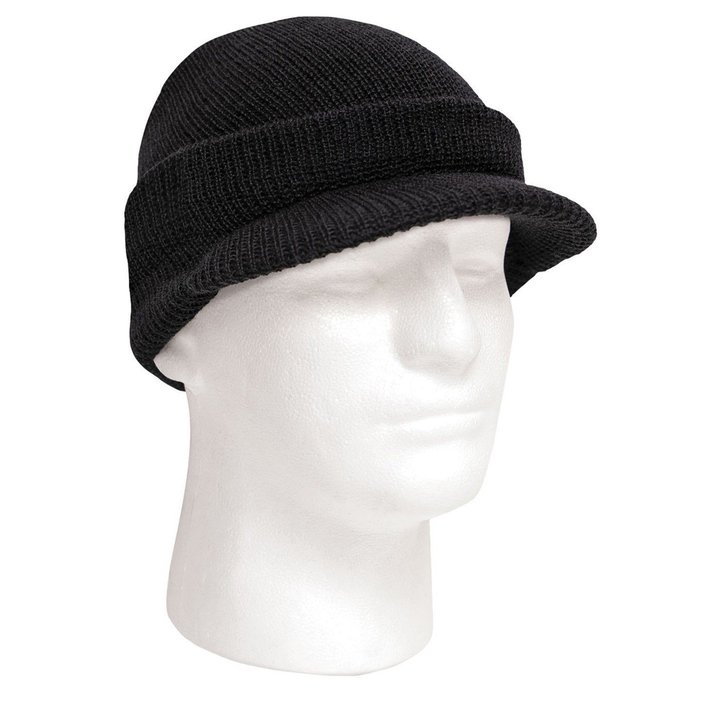 Rothco G.I. Wool Watch Cap with Brim (US-Made) — 100% Wool, Rib-Knit