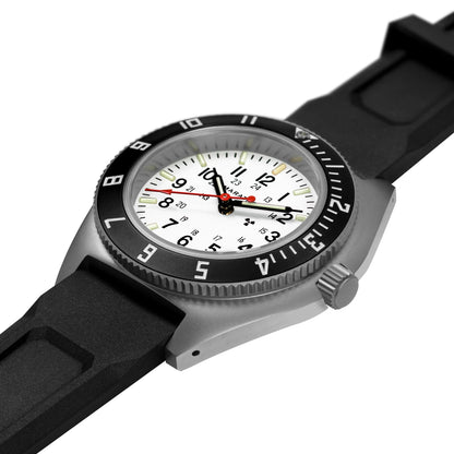 Marathon 41MM Arctic Steel Navigator with Date (SSNAV-D) on on Black 3-Piece Rubber Strap Kit