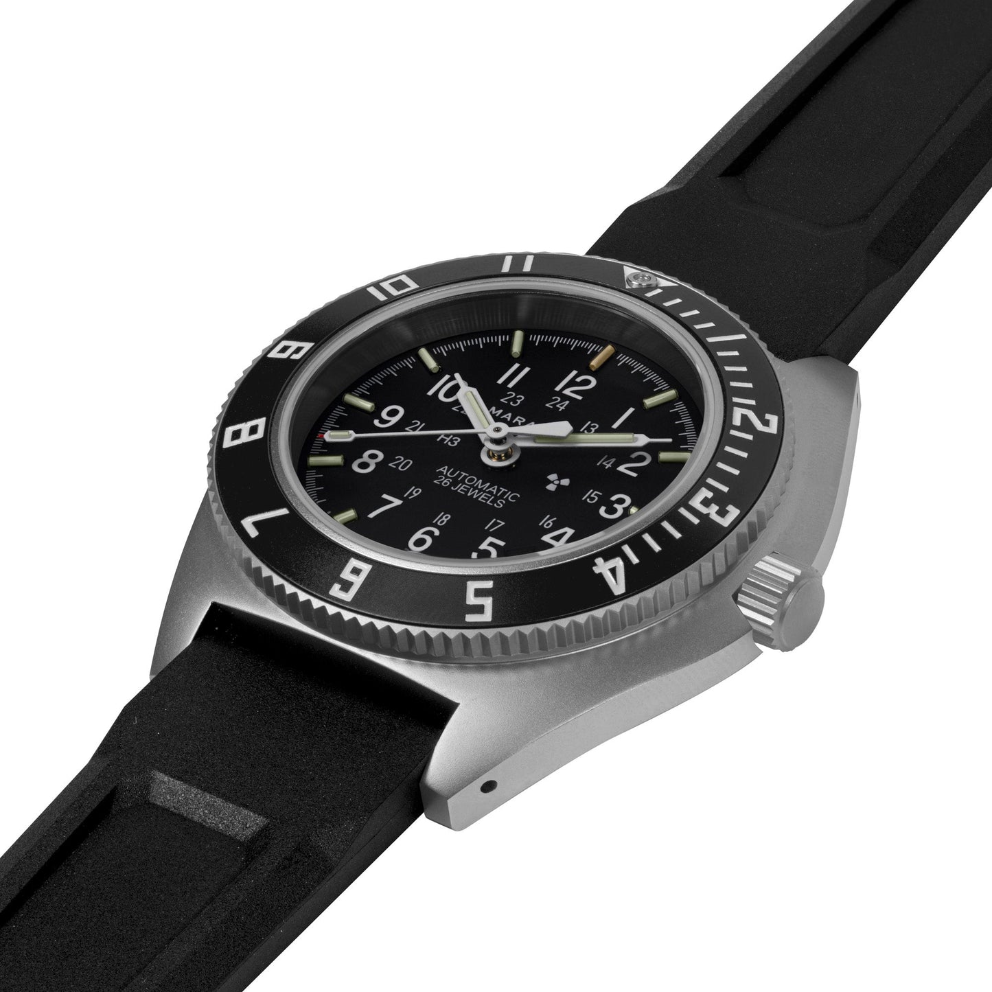 Marathon 41MM Steel Navigator with Date Automatic (SSNAV-D Auto) on 3-Piece Rubber Strap Kit