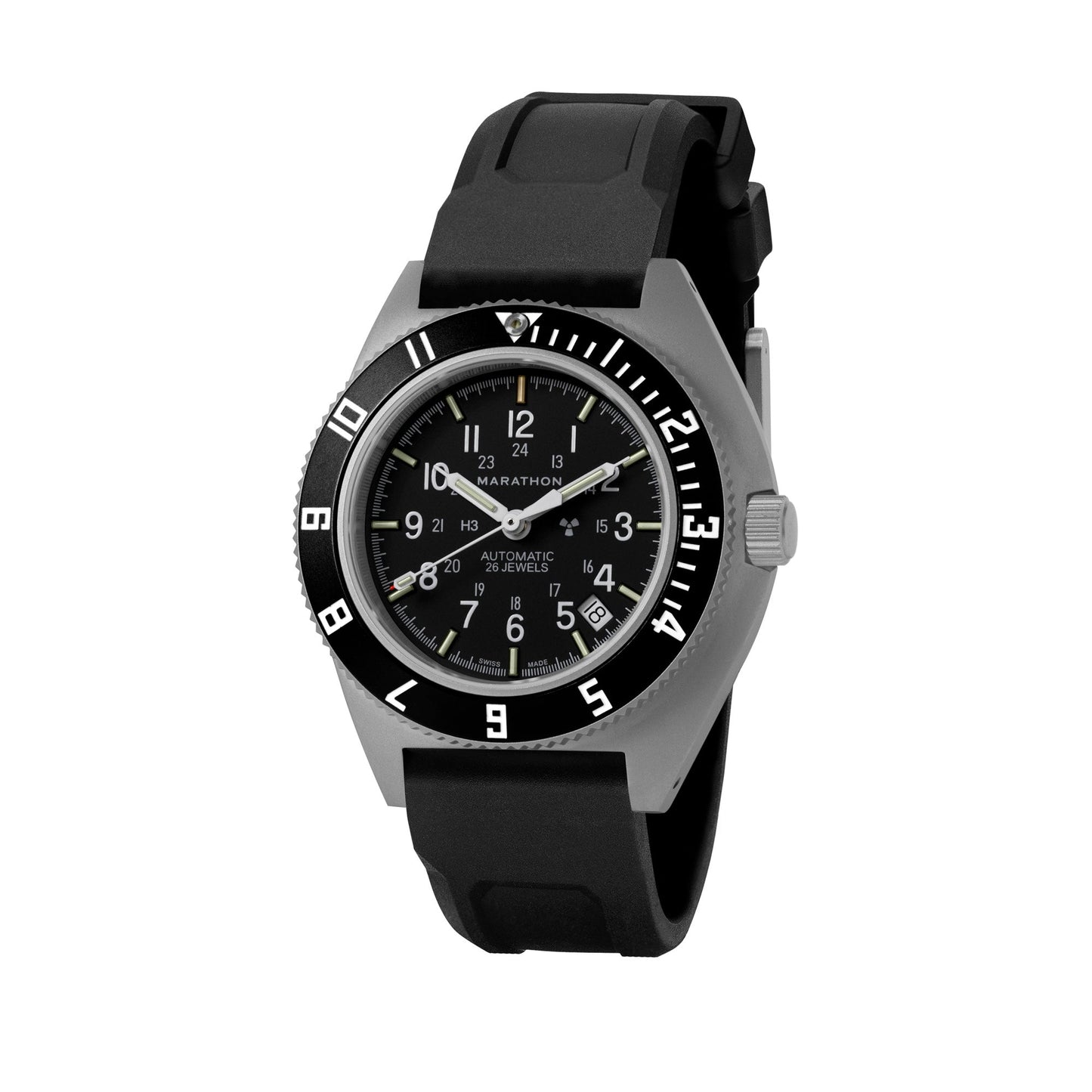 Marathon 41MM Steel Navigator with Date Automatic (SSNAV-D Auto) on 3-Piece Rubber Strap Kit