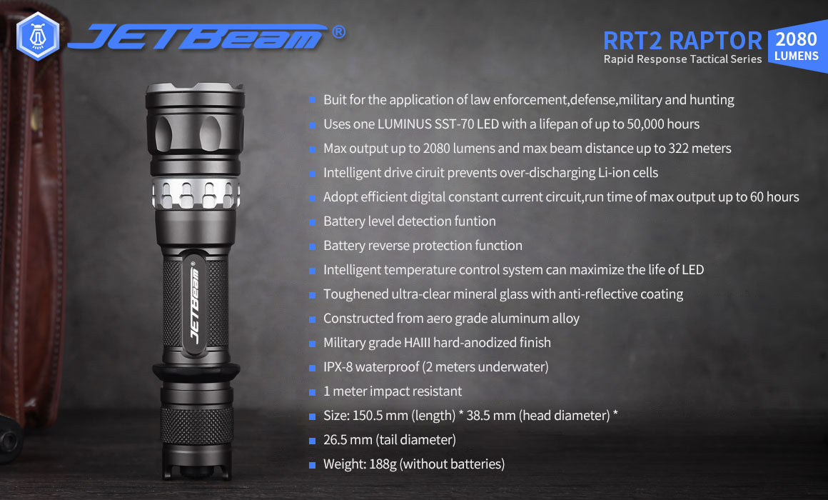 JETBEAM RRT2 RAPTOR 2080Lm Rechargeable Flashlight