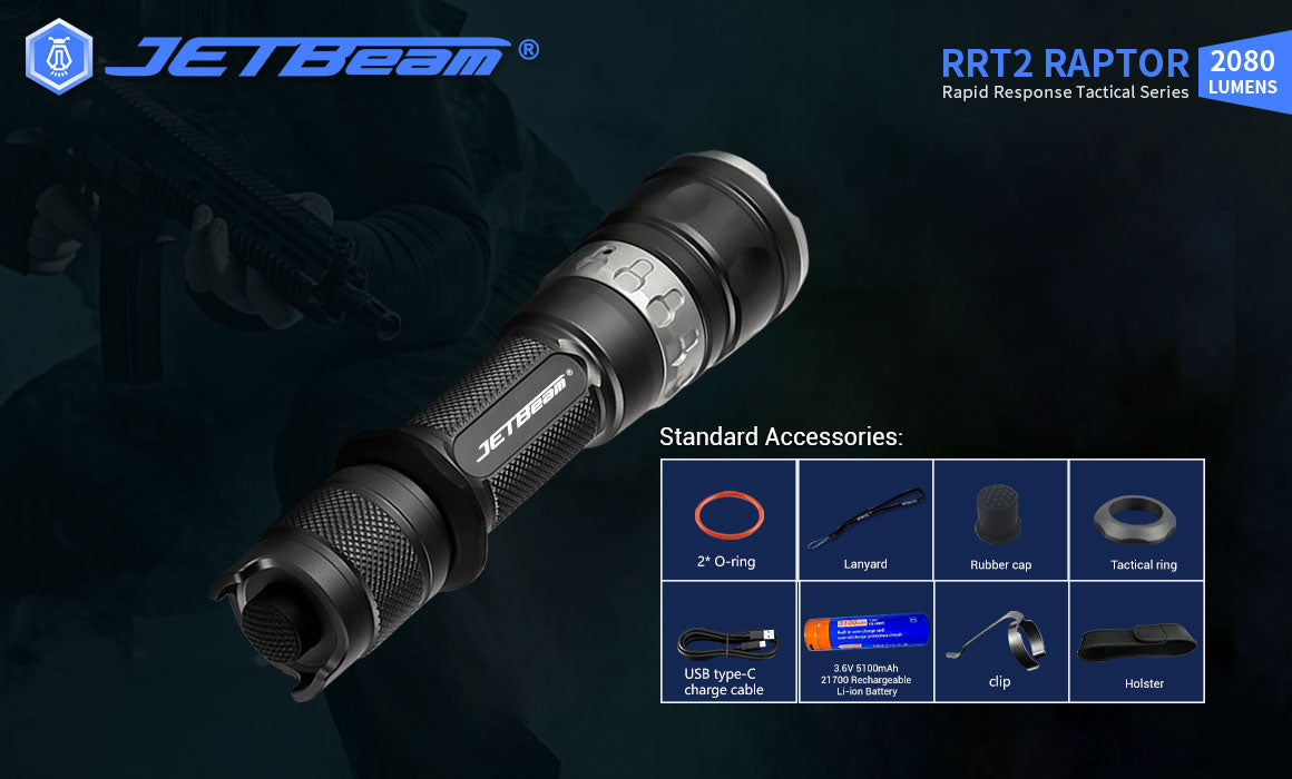 JETBEAM RRT2 RAPTOR 2080Lm Rechargeable Flashlight