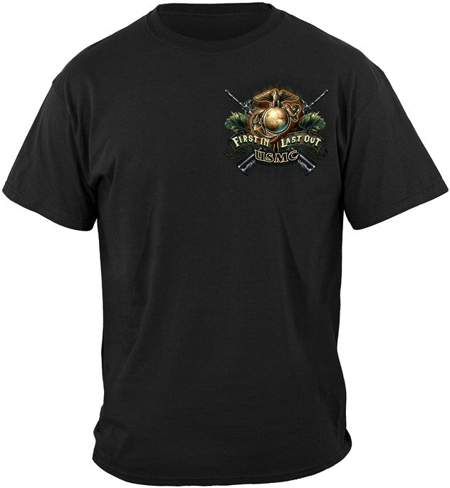 USMC Series T-shirt, Marine Devil Dog First In Last Out (JB212)