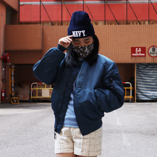 Navy Embroidered Knit Hat