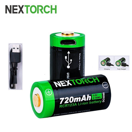 NEXTORCH 720mAh RCR123 USB Rechargeable Li-ion Battery
